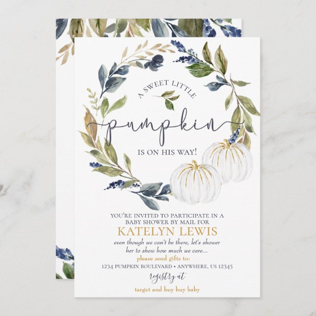 White Pumpkin Baby Shower by Mail Invitation (Front/Back)