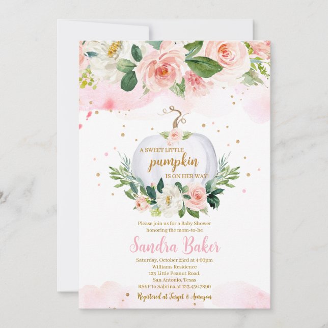 White Pumpkin Baby Shower Invitation (Front)