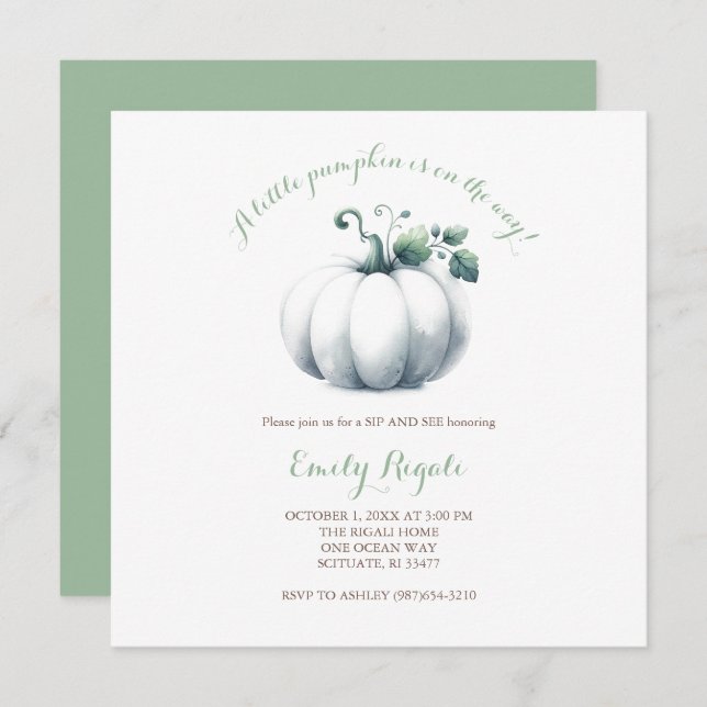 White Pumpkin Baby Shower Invite Gender Neutral (Front/Back)