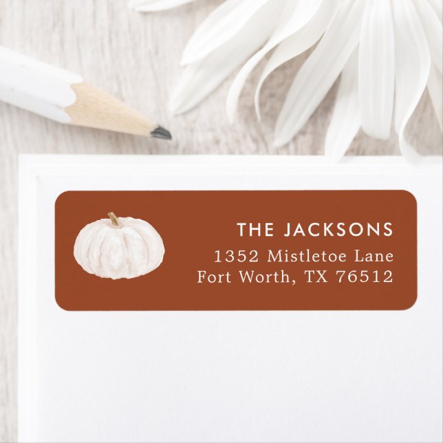 White Pumpkin Baby Shower Return Address Label (Insitu)