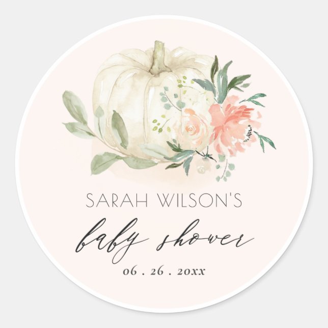 White Pumpkin Blush Floral Baby Brunch Shower Classic Round Sticker (Front)