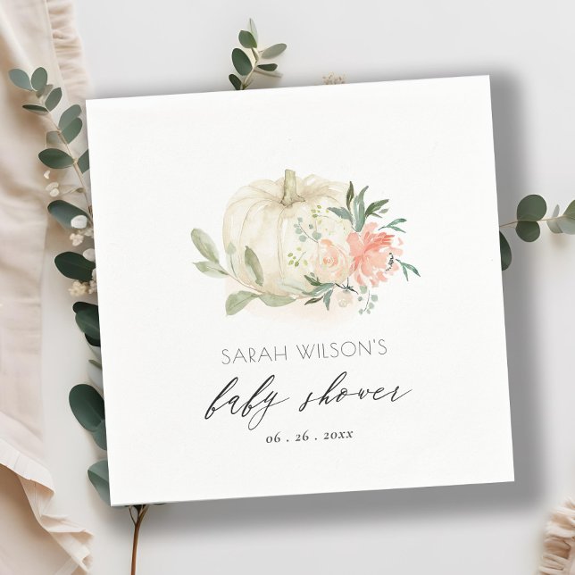 White Pumpkin Blush Floral Baby Brunch Shower Napkin (Creator Uploaded)