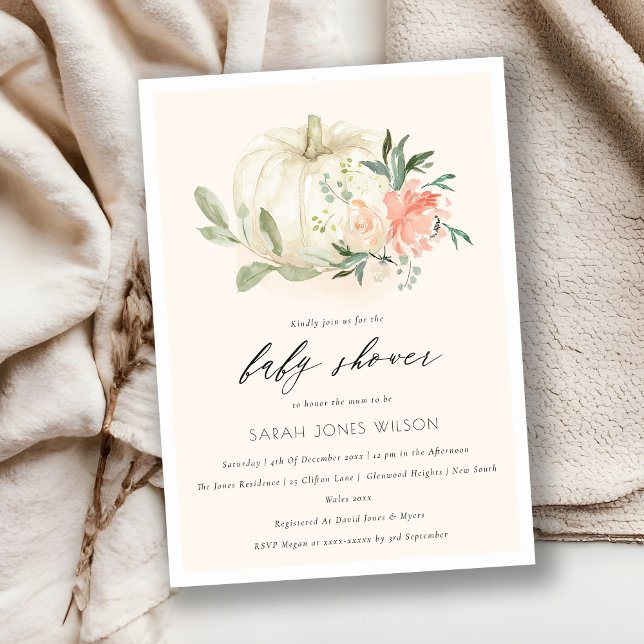White Pumpkin Blush Floral Baby Shower Invite (Creator Uploaded)