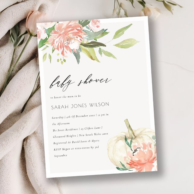 White Pumpkin Blush Floral Baby Shower Invite (Creator Uploaded)