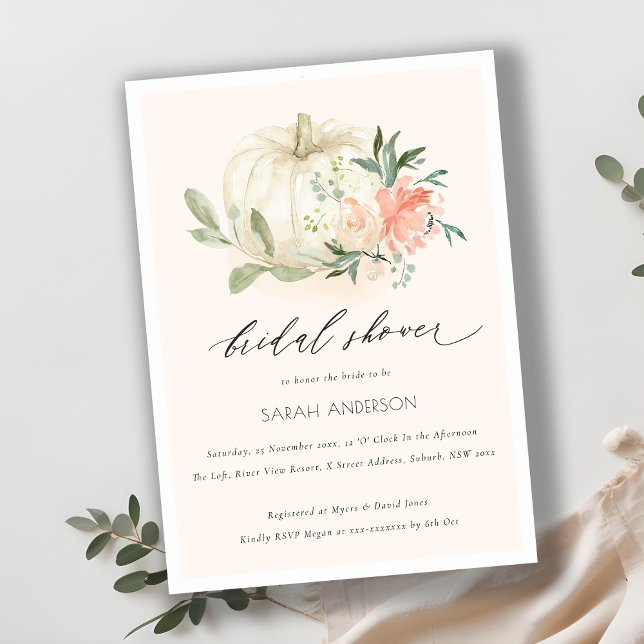 White Pumpkin Blush Floral Bridal Shower Invite (Creator Uploaded)