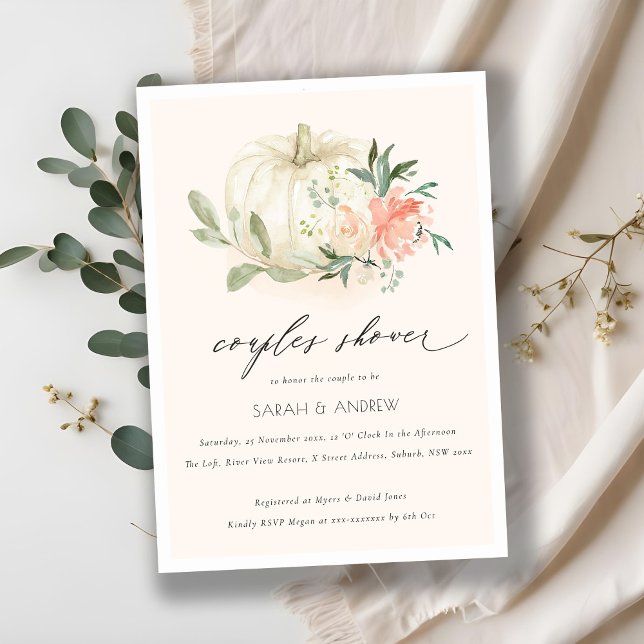 White Pumpkin Blush Floral Couples Shower Invite (Creator Uploaded)