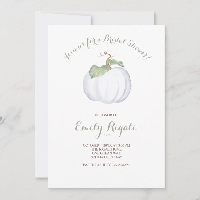 White Pumpkin Bridal Shower Invitation (Front)