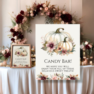 White Pumpkin Burgundy Fall Floral Candy Bar Sign