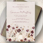 White Pumpkin Burgundy Wildflower 90th Birthday  Invitation<br><div class="desc">Fall pumpkins are nestled in delicate burgundy red and white wildflowers to create an elegant aesthetic. All of the text is editable so you can easily craft your own special mood.</div>