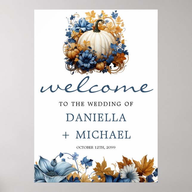 White Pumpkin Elegant Fall Garden Poster (Front)