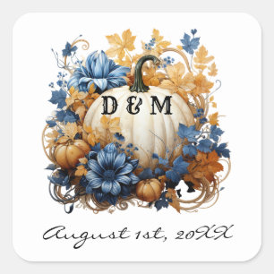 White Pumpkin Elegant Fall Garden Square Sticker
