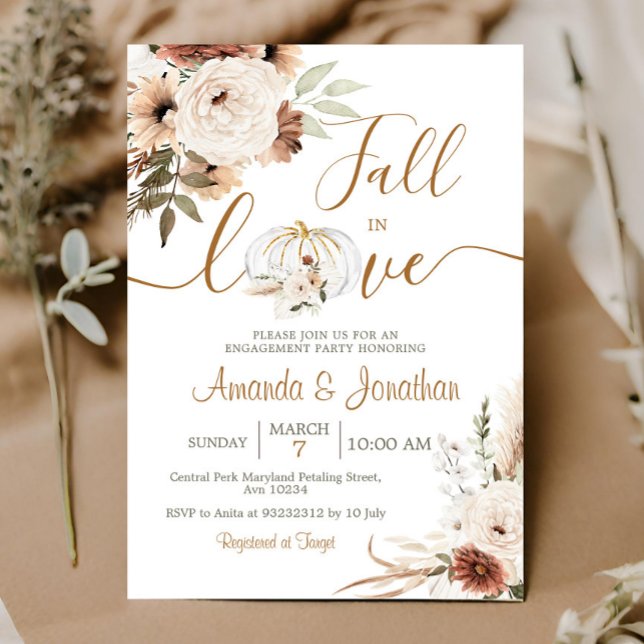 White Pumpkin Engagement Boho Floral Party Invitation (Creator Uploaded)