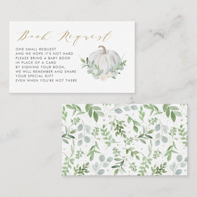 White Pumpkin Fall Baby Shower Book Request Card (Front/Back)