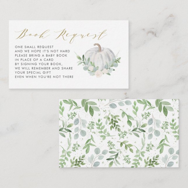 White Pumpkin Fall Baby Shower Book Request Enclosure Card (Front/Back)