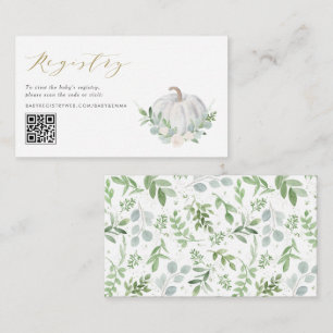 White Pumpkin Fall Baby Shower QR Code Registry Enclosure Card