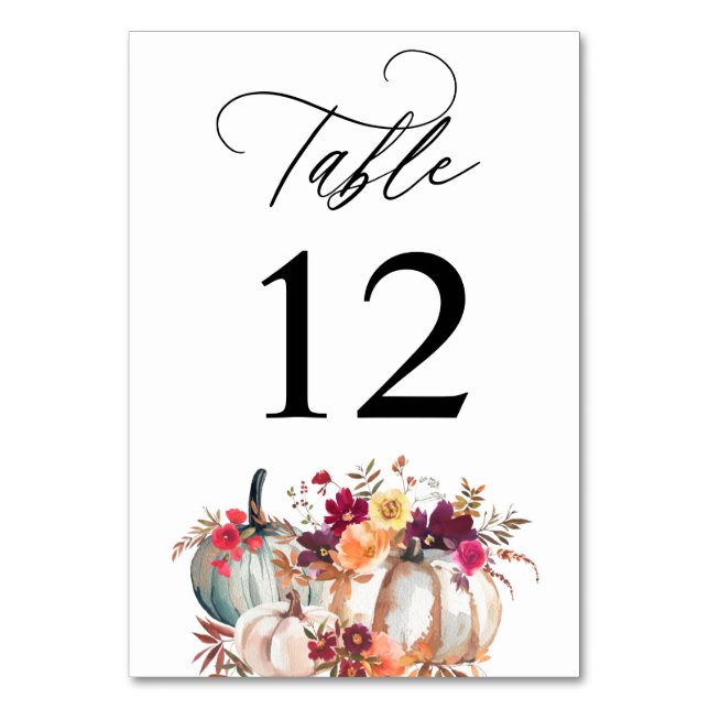 White Pumpkin Fall Floral Table Number (Front)