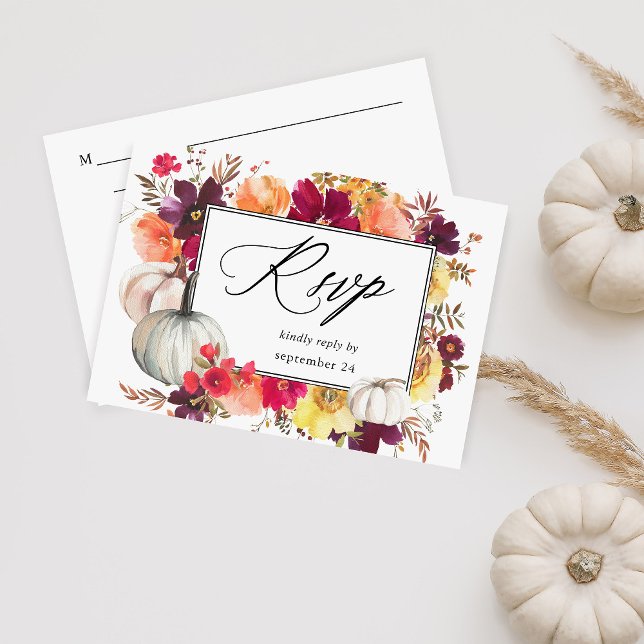 White Pumpkin Fall Floral w Meal RSVP Card (Creator Uploaded)