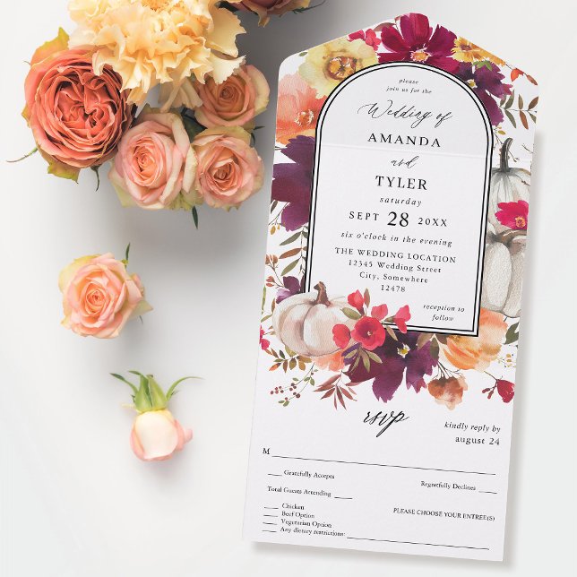 White Pumpkin Fall Floral Wedding All In One Invitation (Creator Uploaded)
