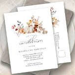 White Pumpkin Fall Flowers 30th Birthday Party  Invitation Postcard<br><div class="desc">Fall pumpkins are nestled in delicate golden yellow and orange wildflowers to create an elegant aesthetic. All of the text is editable so you can easily craft your own special mood.</div>