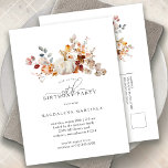 White Pumpkin Fall Flowers 50th Birthday Party  Invitation Postcard<br><div class="desc">Fall pumpkins are nestled in delicate golden yellow and orange wildflowers to create an elegant aesthetic. All of the text is editable so you can easily craft your own special mood.</div>