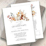 White Pumpkin Fall Flowers 70th Birthday Party  Invitation Postcard<br><div class="desc">Fall pumpkins are nestled in delicate golden yellow and orange wildflowers to create an elegant aesthetic. All of the text is editable so you can easily craft your own special mood.</div>