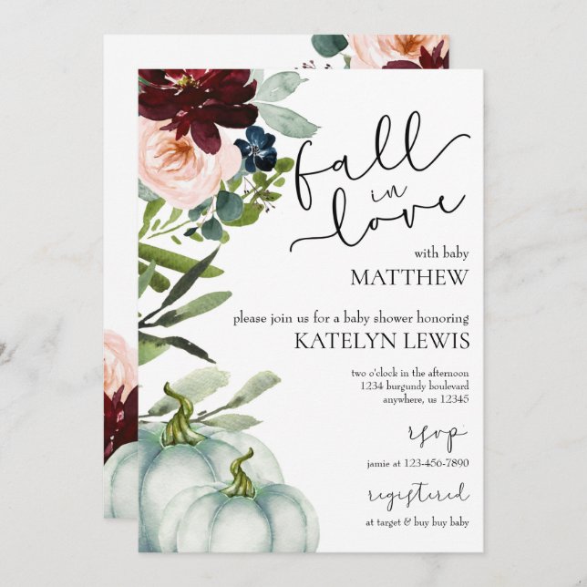 White Pumpkin Fall In Love Baby Shower Invitation (Front/Back)