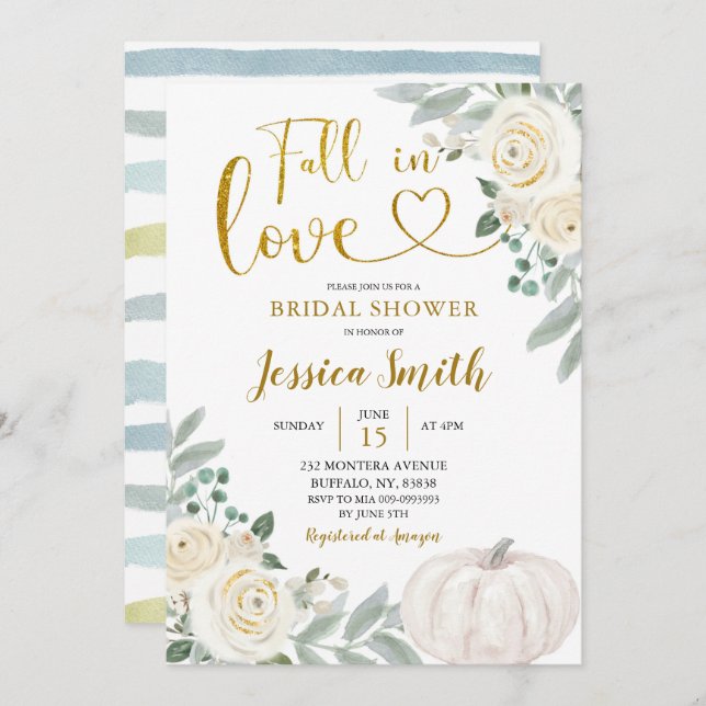 White Pumpkin Fall In Love Bridal Shower Invitation (Front/Back)
