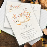 White Pumpkin Fall Leaves 80th Birthday Party  Invitation Postcard<br><div class="desc">Elegant white pumpkins are nestled in red,  orange and sage green leaves and wildflowers.</div>