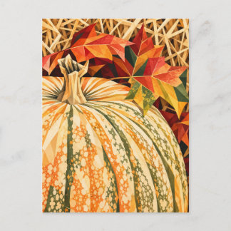 White Pumpkin & Fall Leaves Postcard