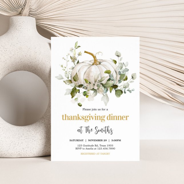 White Pumpkin Fall Thanksgiving Dinner Party Invitation (White Pumpkin Thanksgiving Dinner Party Invitation)