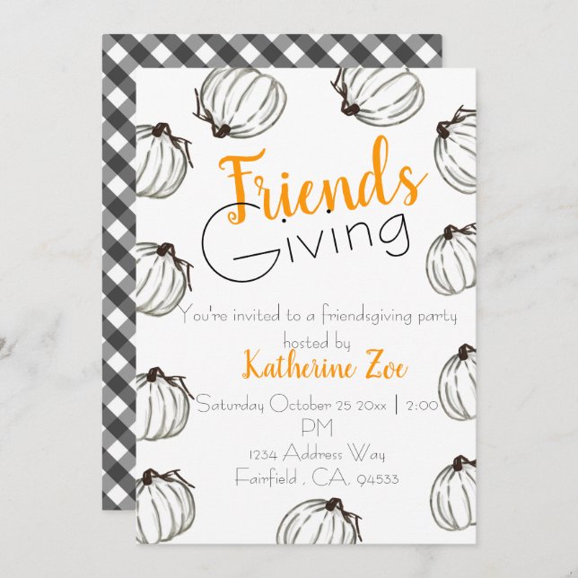 White pumpkin fall Thanksgiving friendsgiving Invitation (Front/Back)
