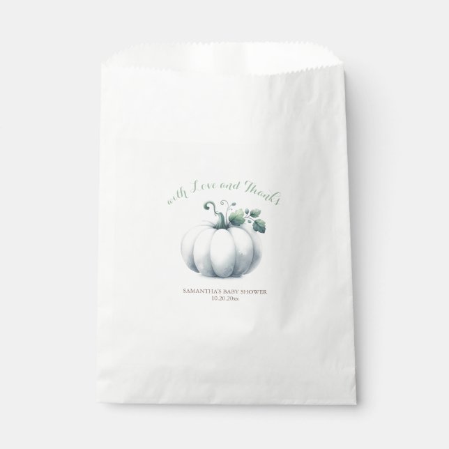 White Pumpkin Favour Bags – Fall Baby Shower (Front)