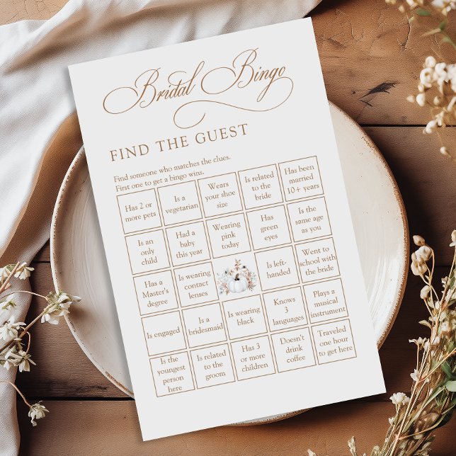 White Pumpkin Find The Guest Bridal Bingo Game (Creator Uploaded)