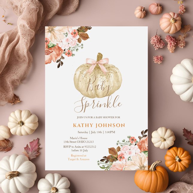 White Pumpkin Floral Fall Baby Sprinkle Invitation (Creator Uploaded)