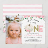 White Pumpkin Floral Gold Word Photo 1st Birthday