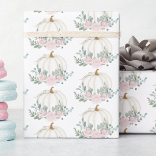 White Pumpkin Floral Watercolor Baby Shower Wrapping Paper