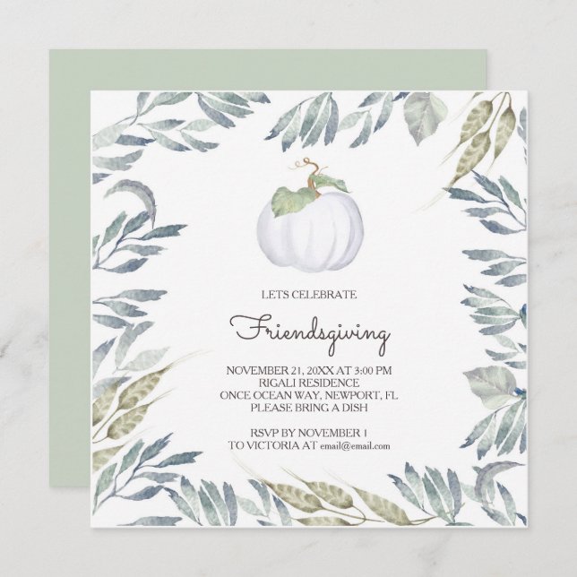 White Pumpkin Friendsgiving Invite - Square (Front/Back)