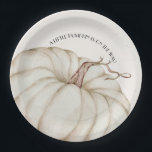 White Pumpkin Gender Neutral Baby Shower Paper Plate<br><div class="desc">A large white pumpkin highlights these cute gender neutral baby shower paper plates with the words "A little pumpkin is on the way" arched around the top.  (Available in pink,  blue,  and green,  too.)  MATCHING items in our store.</div>