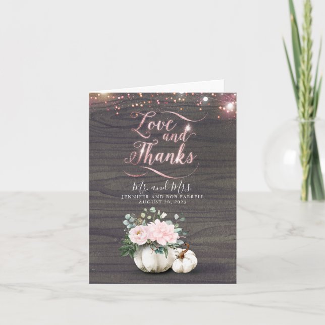 White Pumpkin Gold Typography Wedding Thank You Card (Front)