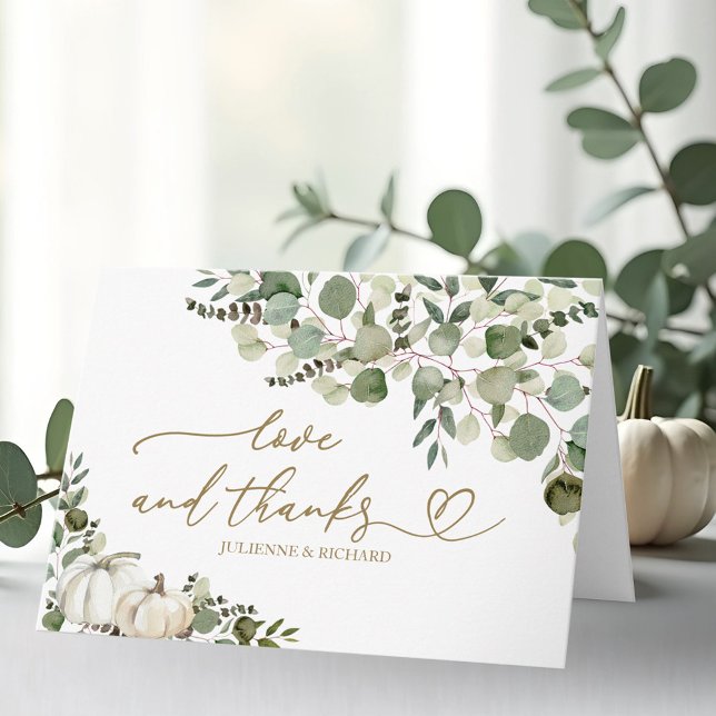 White Pumpkin Greenery Fall Wedding Thank You Card (Creator Uploaded)