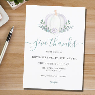 White Pumpkin Greenery Thanksgiving Dinner Invitation