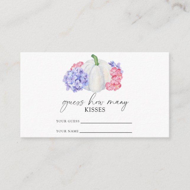White pumpkin - guess how many kisses bridal game enclosure card (Front)