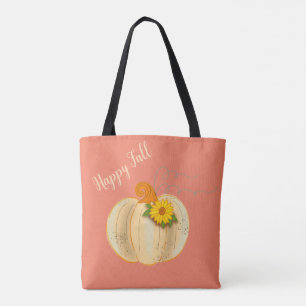White Pumpkin Happy Fall Tote Bag Market Bag