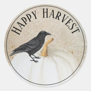 White Pumpkin Happy Harvest Classic Round Sticker