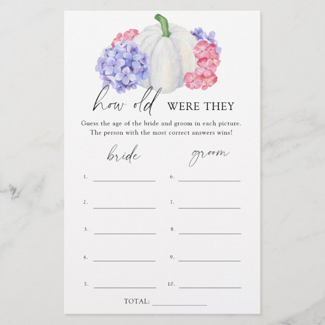 White pumpkin - How old were they bridal game (Front)