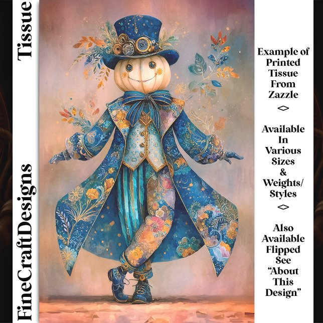 White Pumpkin In Blue Floral Coat DM9RF Decoupage Tissue Paper (Creator Uploaded)