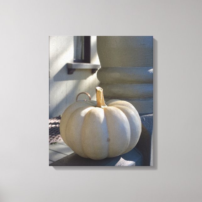 White Pumpkin on the Railing - Martha's Vineyard Canvas Print (Front)