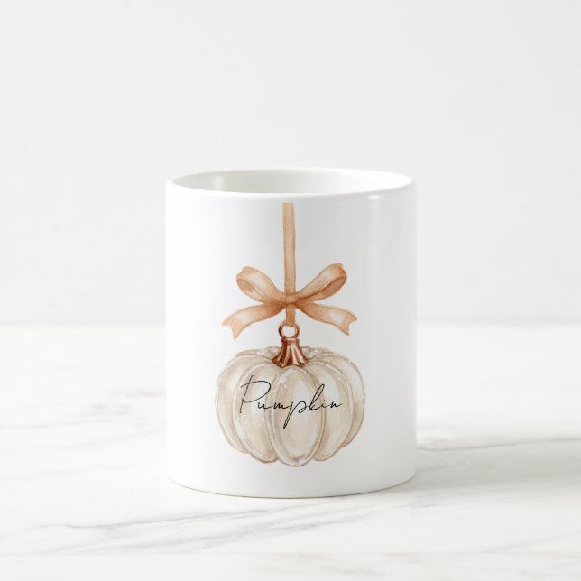 White Pumpkin Peach Bow Ornament Coffee Mug (Center)