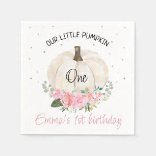 White Pumpkin Pink Floral 1st Birthday Napkin