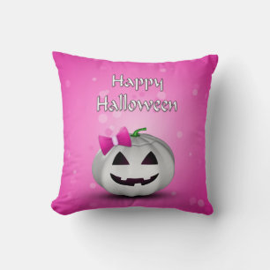 White Pumpkin Pink Girly Halloween Cushion
